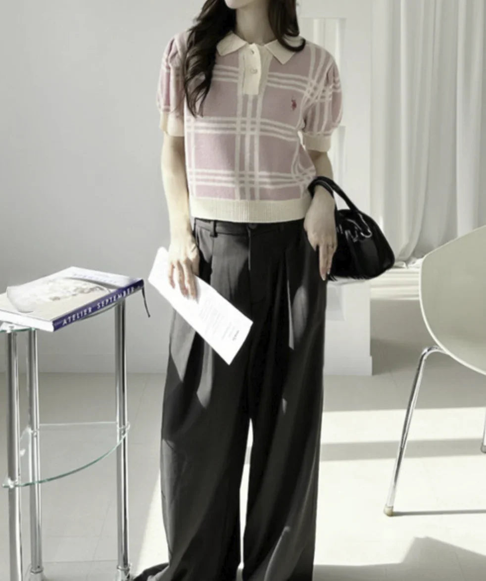 日本直送U.S. POLO ASSN 別注Check Short Length Knit Top （新款預售5月發貨） - HLY &amp; CHOCCICO