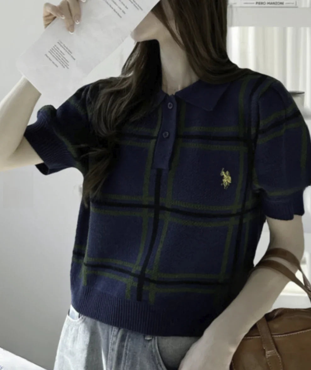 日本直送U.S. POLO ASSN 別注Check Short Length Knit Top （新款預售5月發貨） - HLY &amp; CHOCCICO