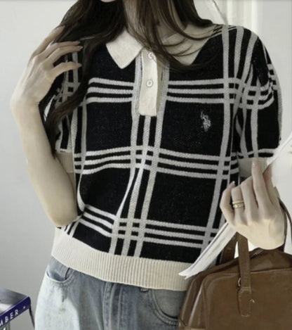 日本直送U.S. POLO ASSN 別注Check Short Length Knit Top （新款預售5月發貨） - HLY &amp; CHOCCICO