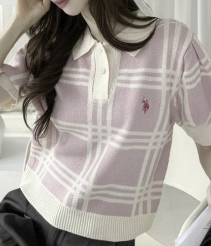 日本直送U.S. POLO ASSN 別注Check Short Length Knit Top （新款預售5月發貨） - HLY &amp; CHOCCICO