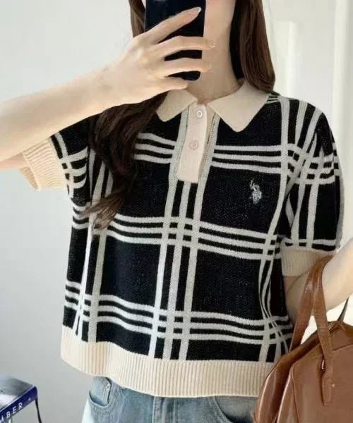 日本直送U.S. POLO ASSN 別注Check Short Length Knit Top （新款預售5月發貨） - HLY &amp; CHOCCICO