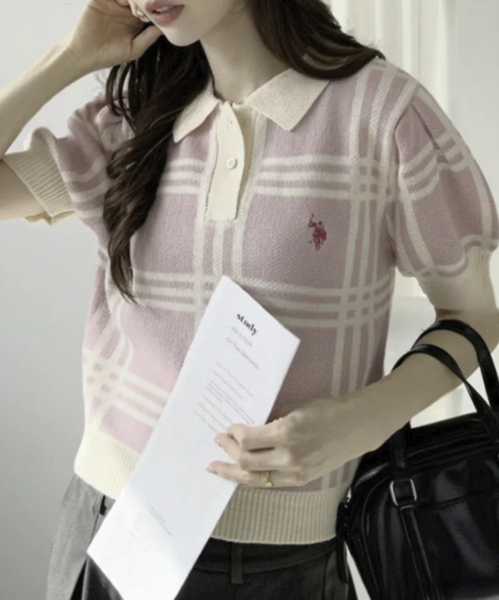 日本直送U.S. POLO ASSN 別注Check Short Length Knit Top （新款預售5月發貨） - HLY &amp; CHOCCICO