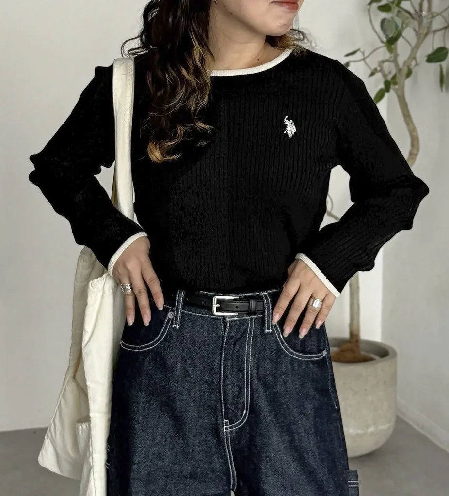 日本直送 U.S. POLO ASSN Crew Neck Ribbed Knit - HLY &amp; CHOCCICO