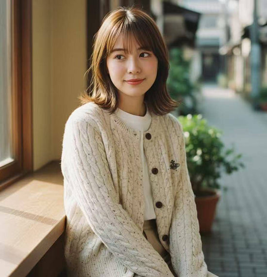 West wood日系復古刺繡雪花點麻花開胸外套