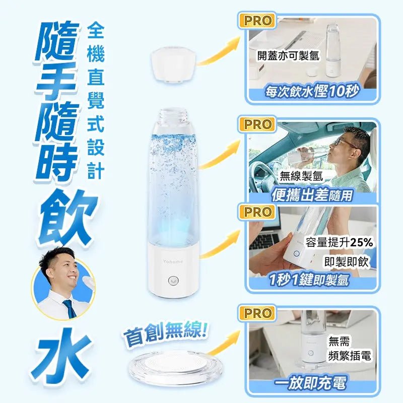 日本Yohome 加強智製富氫抗氧化排毒無線自由充飲辦公養生健康杯 PRO HLY & CHOCCICO